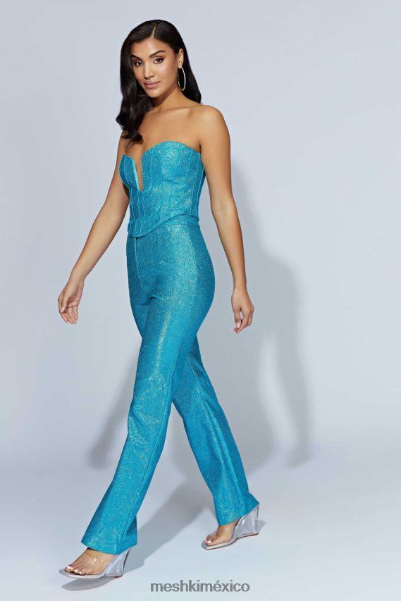 Meshki pantalones lisette de pernera recta y brillantes aguamarina ropa H48F8H1579