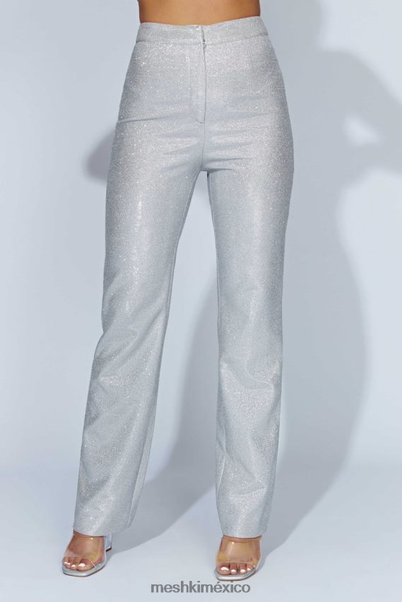 Meshki pantalones lisette de pernera recta y brillantes plata ropa H48F8H1558