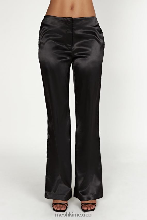Meshki pantalones nicolette de satén de talle bajo negro ropa H48F8H1593