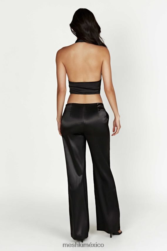 Meshki pantalones nicolette de satén de talle bajo negro ropa H48F8H1593