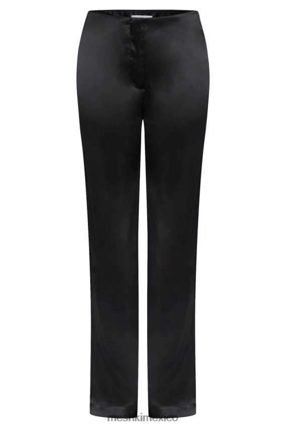 Meshki pantalones nicolette de satén de talle bajo negro ropa H48F8H1593