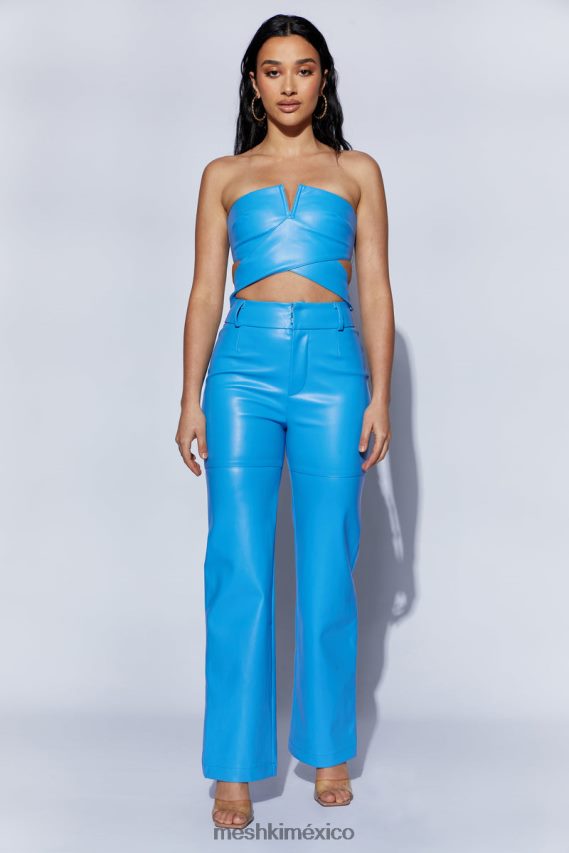 Meshki pantalones sima de piel sintética con cintura alta azul celeste ropa H48F8H1590