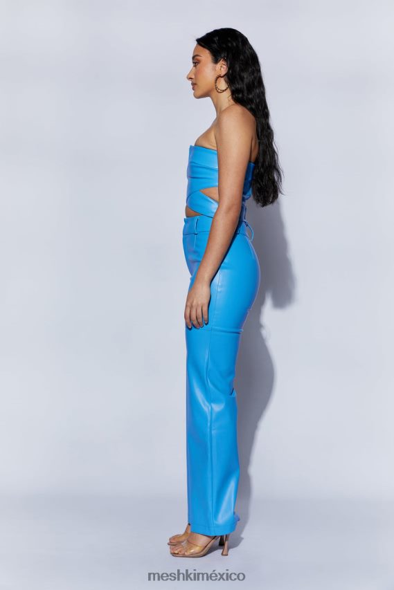 Meshki pantalones sima de piel sintética con cintura alta azul celeste ropa H48F8H1590