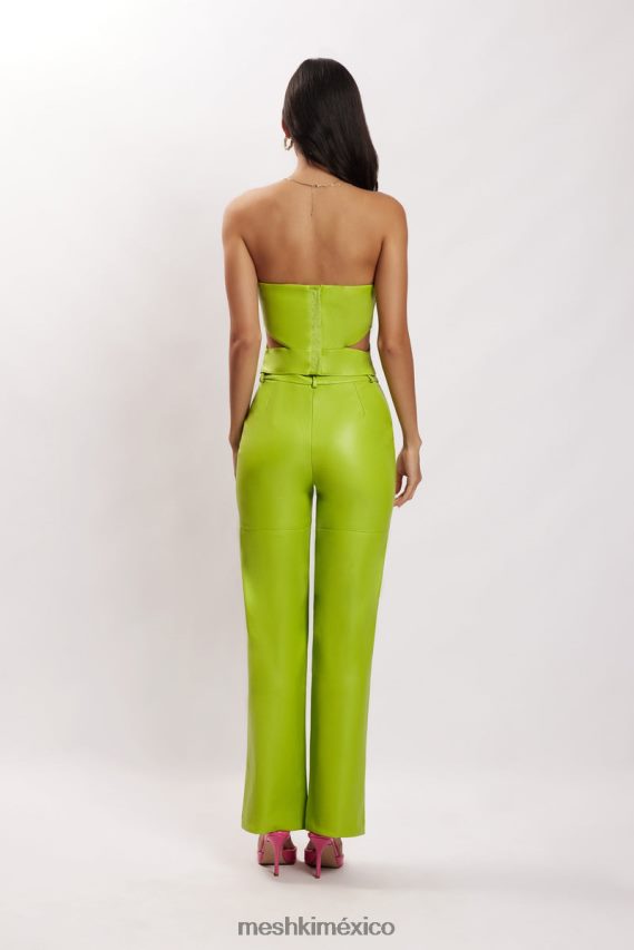 Meshki pantalones sima de piel sintética con cintura alta verde lima ropa H48F8H1601