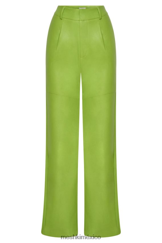 Meshki pantalones sima de piel sintética con cintura alta verde lima ropa H48F8H1601