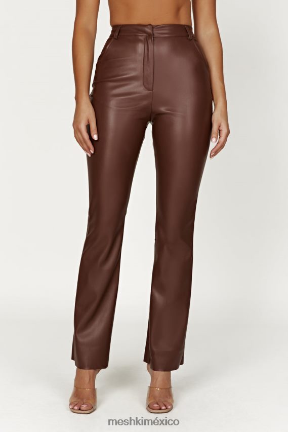 Meshki pantalones tyra de pernera recta de piel sintética chocolate ropa H48F8H1239