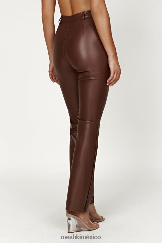 Meshki pantalones tyra de pernera recta de piel sintética chocolate ropa H48F8H1239