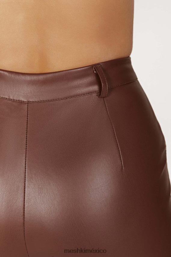 Meshki pantalones tyra de pernera recta de piel sintética chocolate ropa H48F8H1239