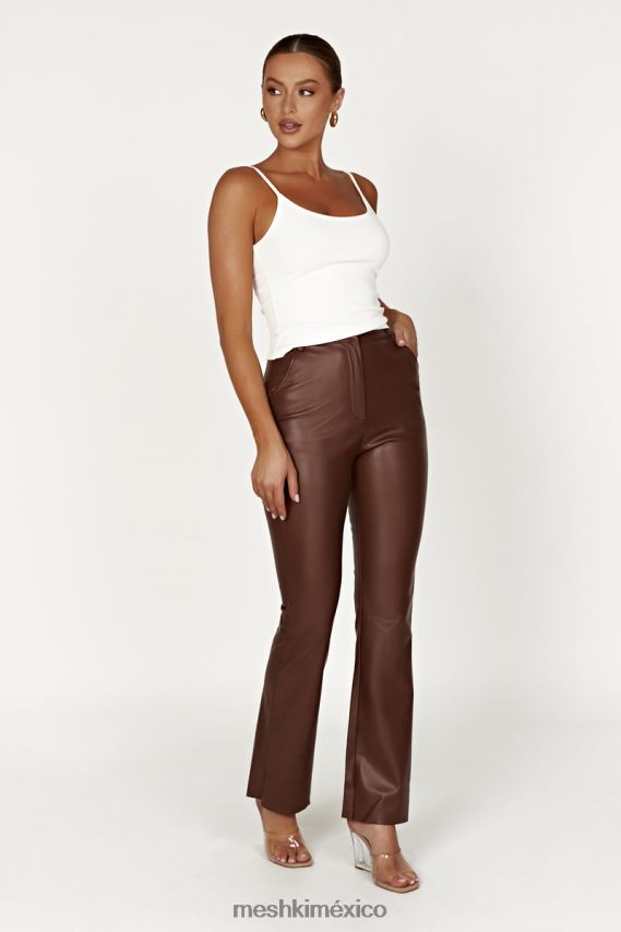 Meshki pantalones tyra de pernera recta de piel sintética chocolate ropa H48F8H1239