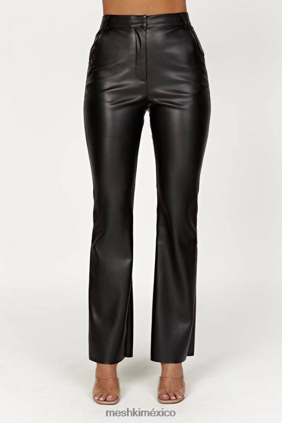 Meshki pantalones tyra de pernera recta de piel sintética negro ropa H48F8H1225