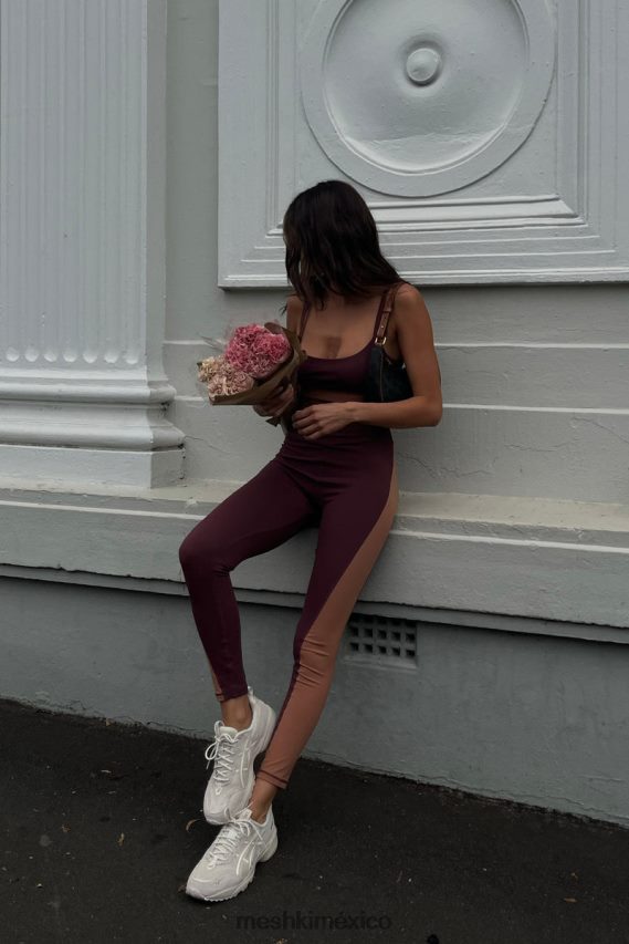 Meshki leggins con paneles de dos tonos Libby caoba/bronceado ropa H48F8H1475