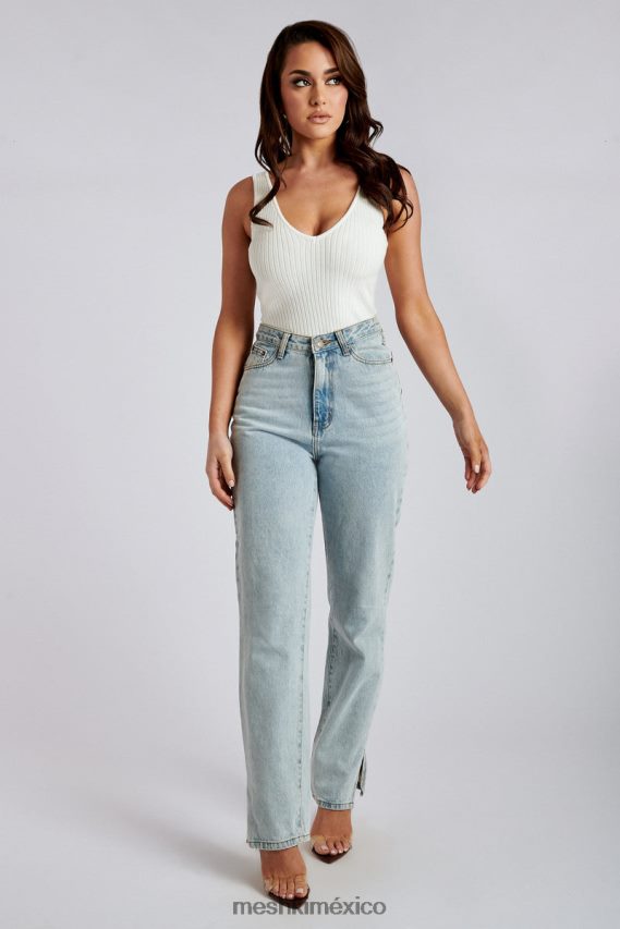 Meshki vaqueros de pernera ancha con abertura lateral pia azul claro ropa H48F8H1382