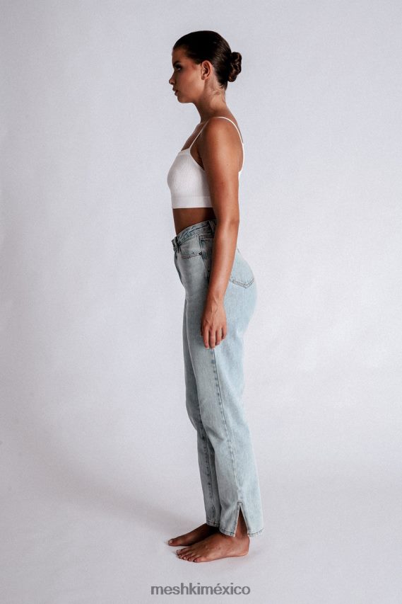 Meshki vaqueros de pernera ancha con abertura lateral pia azul claro ropa H48F8H1382