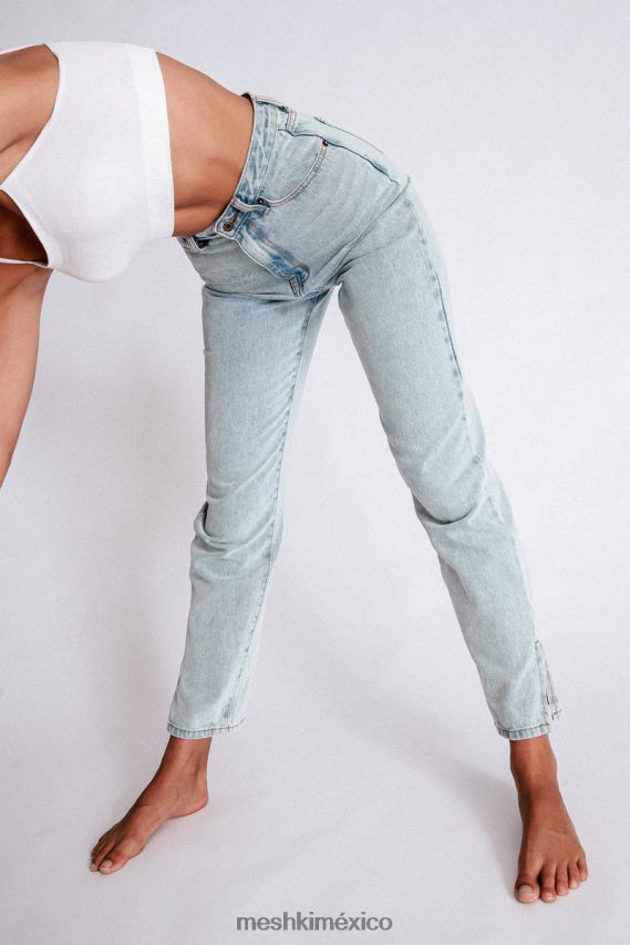 Meshki vaqueros de pernera ancha con abertura lateral pia azul claro ropa H48F8H1382