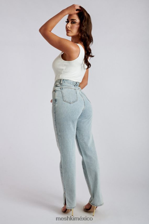 Meshki vaqueros de pernera ancha con abertura lateral pia azul claro ropa H48F8H1382