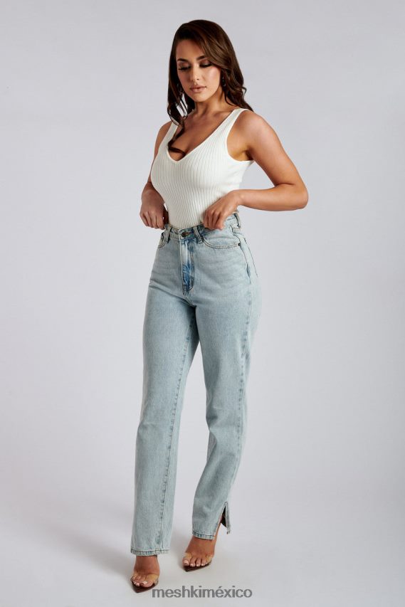 Meshki vaqueros de pernera ancha con abertura lateral pia azul claro ropa H48F8H1382