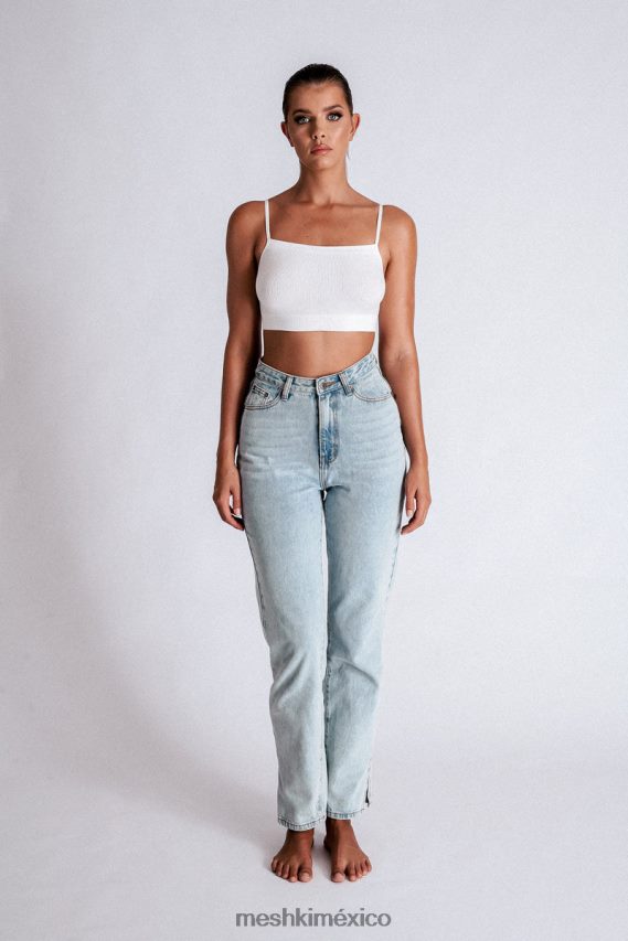 Meshki vaqueros de pernera ancha con abertura lateral pia azul claro ropa H48F8H1382