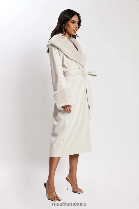 Meshki Gabardina extragrande de poliuretano con ribete de pelo Rebekah hueso ropa H48F8H1650