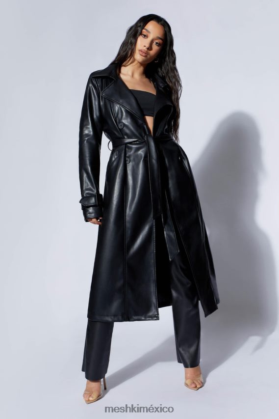 Meshki trinchera isla pu negro ropa H48F8H1638