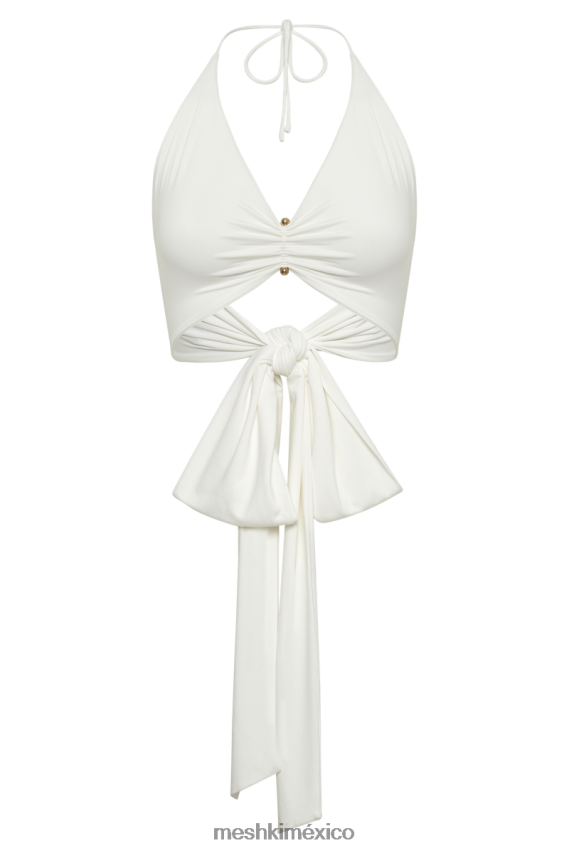 Meshki Top cruzado con detalle de pin de nailon reciclado Kasia blanco ropa H48F8H842