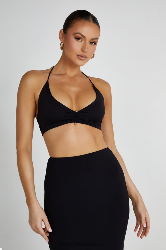 Meshki Top cruzado con detalle de pin de nailon reciclado Kasia negro ropa H48F8H832