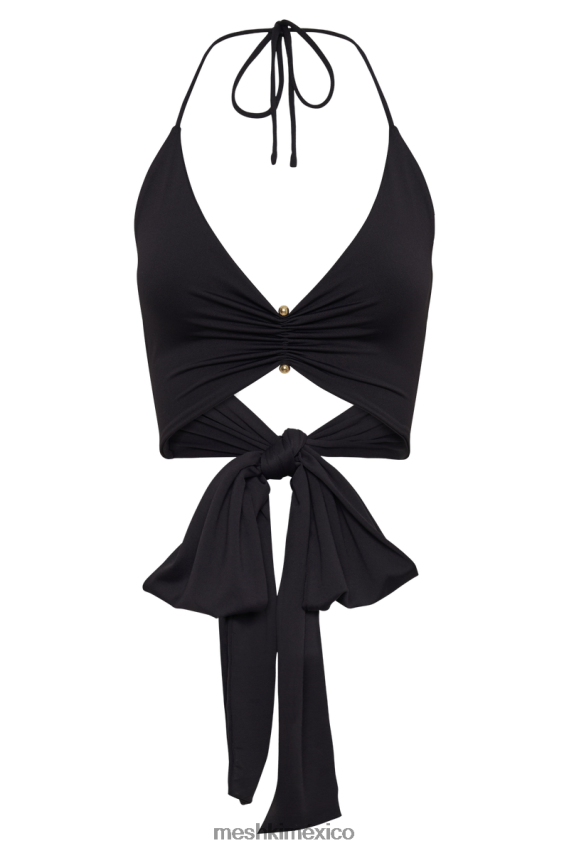 Meshki Top cruzado con detalle de pin de nailon reciclado Kasia negro ropa H48F8H832