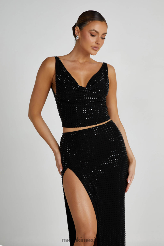 Meshki Top desbocado cuadrado con strass de Ellery negro ropa H48F8H796