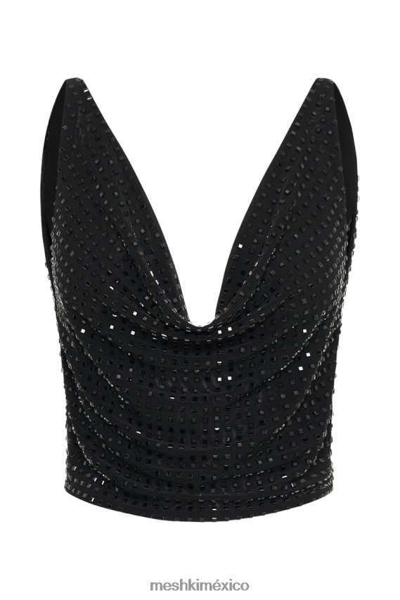 Meshki Top desbocado cuadrado con strass de Ellery negro ropa H48F8H796