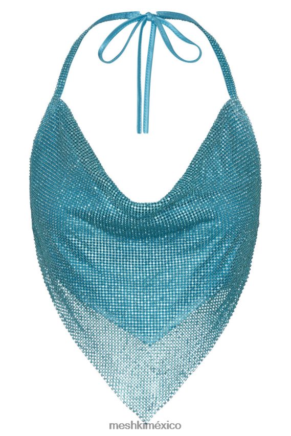 Meshki Top halter con cuello desbocado y strass Daphne aguamarina ropa H48F8H976