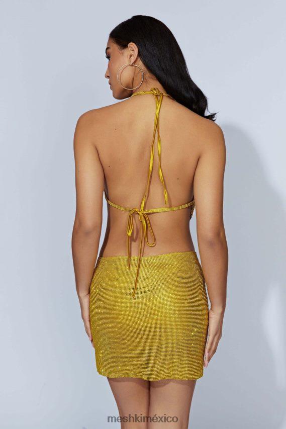 Meshki Top halter con cuello desbocado y strass Daphne monasterio ropa H48F8H996