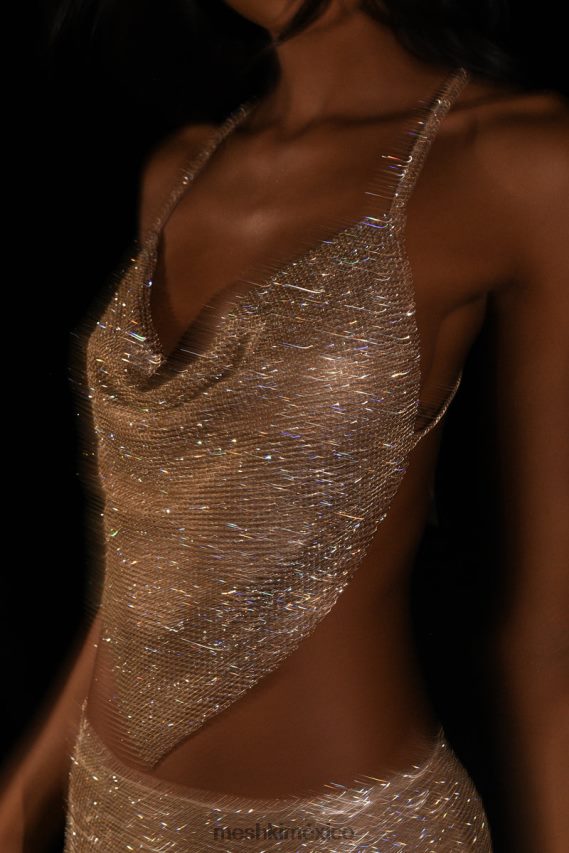 Meshki Top halter con cuello desbocado y strass Daphne oro ropa H48F8H785