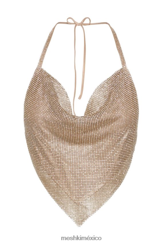 Meshki Top halter con cuello desbocado y strass Daphne oro ropa H48F8H785