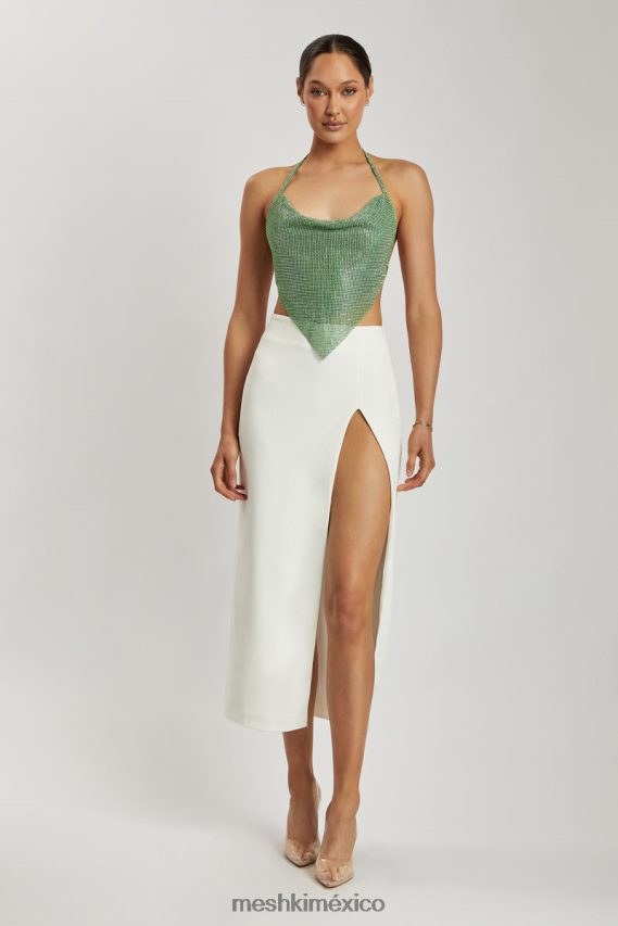 Meshki Top halter con cuello desbocado y strass Daphne verde ropa H48F8H926