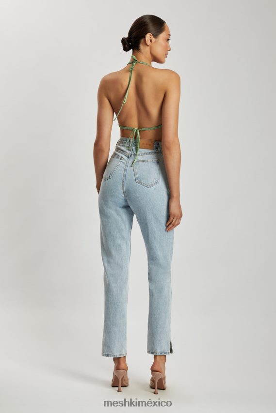 Meshki Top halter con cuello desbocado y strass Daphne verde ropa H48F8H926