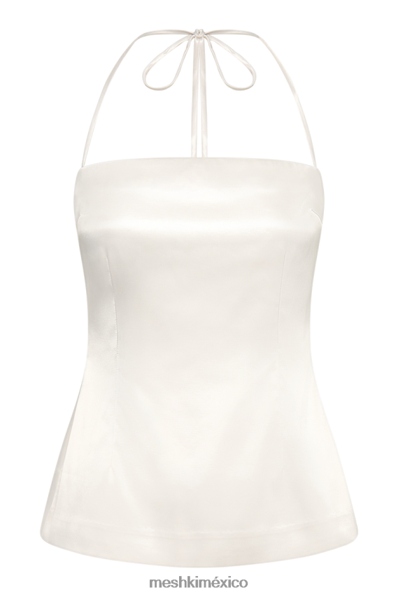 Meshki Top largo de satén con cuello halter Noemi Marfil ropa H48F8H848