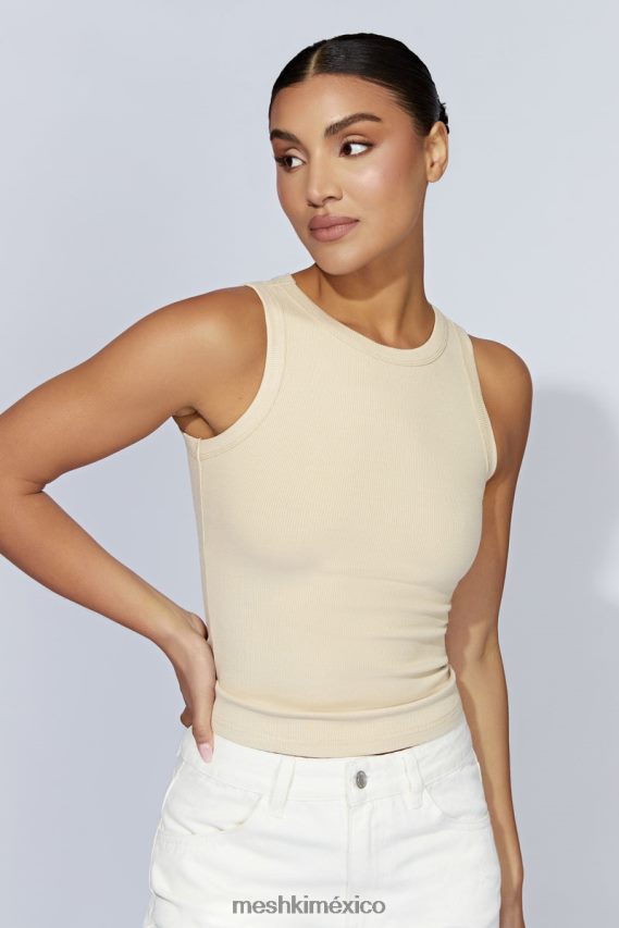 Meshki camiseta sin mangas de canalé zanna crema ropa H48F8H1069