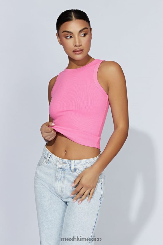Meshki camiseta sin mangas de canalé zanna rosa chicle ropa H48F8H1123