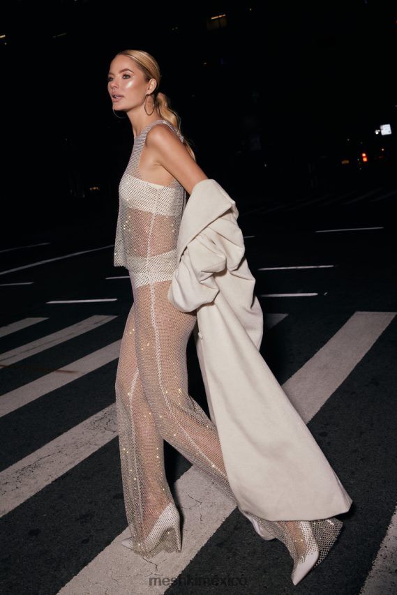 Meshki camiseta sin mangas de malla con diamantes emerson crema ropa H48F8H945