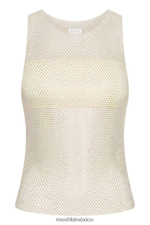 Meshki camiseta sin mangas de malla con diamantes emerson crema ropa H48F8H945