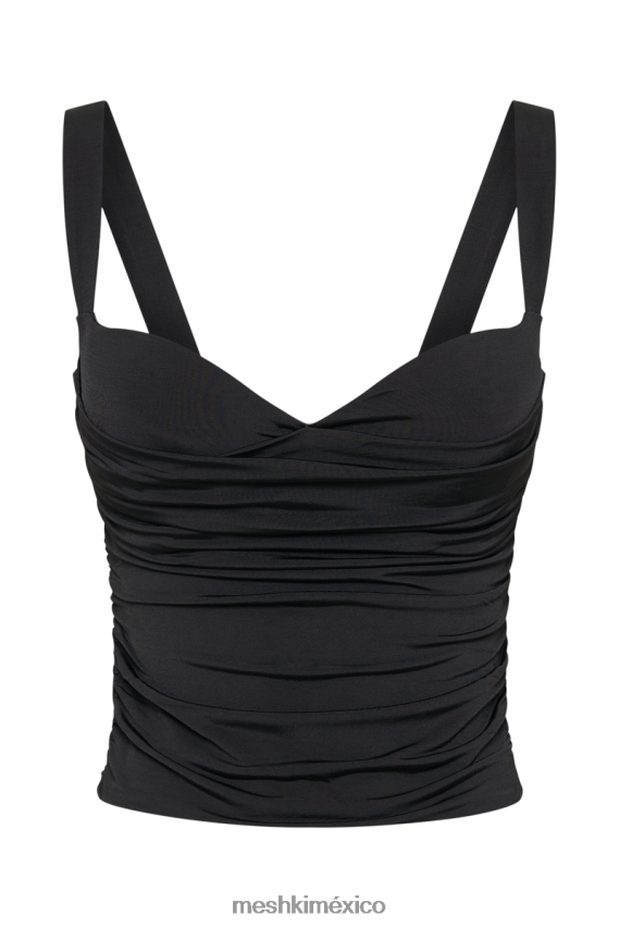 Meshki hailey ceñido top largo con forma de corazón negro ropa H48F8H1619