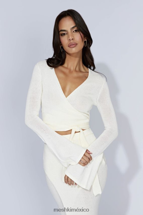 Meshki petra top de punto con mangas acampanadas blanquecino ropa H48F8H902