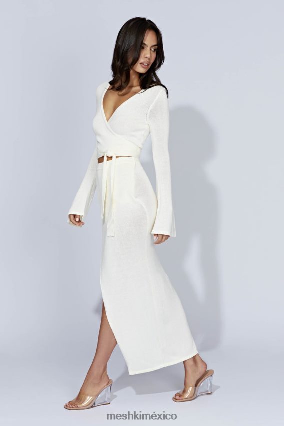 Meshki petra top de punto con mangas acampanadas blanquecino ropa H48F8H902