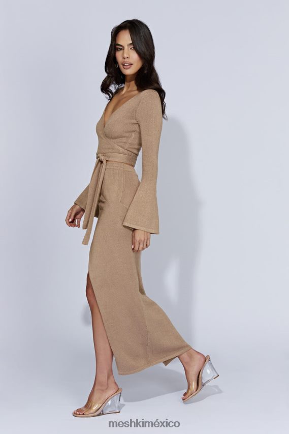 Meshki petra top de punto con mangas acampanadas gris pardo ropa H48F8H910