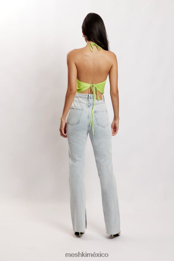 Meshki top amy de satén con cuello vuelto verde lima ropa H48F8H1183