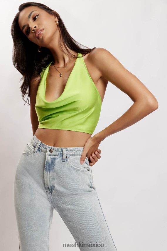 Meshki top amy de satén con cuello vuelto verde lima ropa H48F8H1183