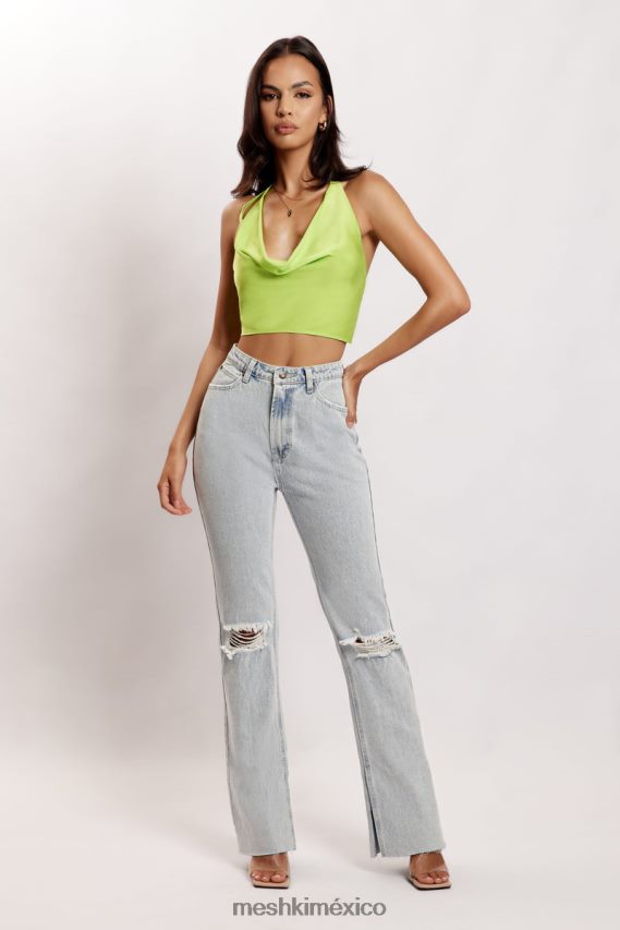 Meshki top amy de satén con cuello vuelto verde lima ropa H48F8H1183