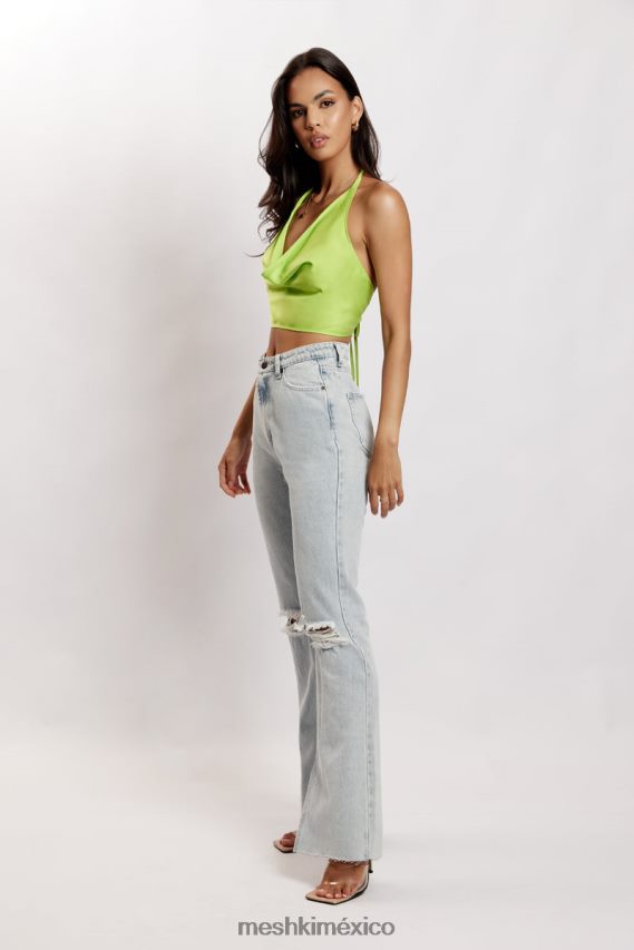 Meshki top amy de satén con cuello vuelto verde lima ropa H48F8H1183