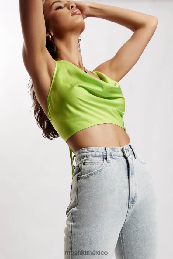 Meshki top amy de satén con cuello vuelto verde lima ropa H48F8H1183