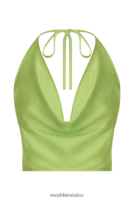 Meshki top amy de satén con cuello vuelto verde lima ropa H48F8H1183