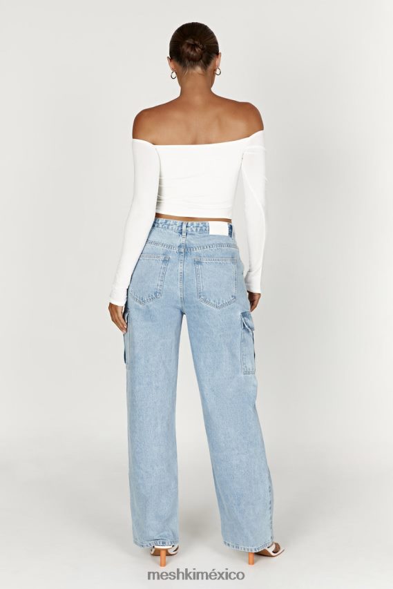 Meshki top ceri de manga larga con hombros descubiertos blanco ropa H48F8H934